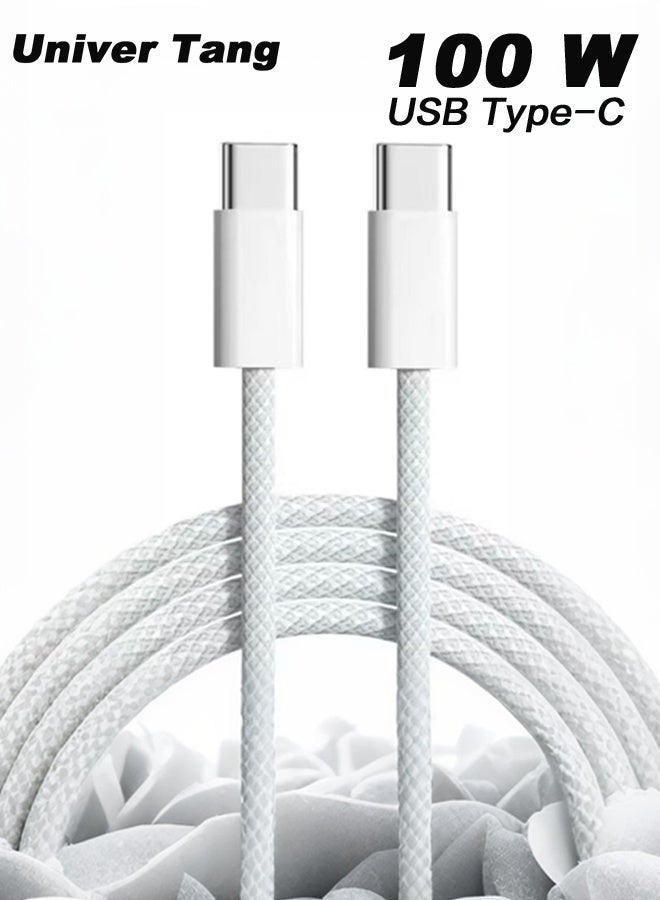 صورة العالمة كابل Type-C إلى Type-C بطول 2 متر، مضفّر، بقدرة شحن سريعة PD 100W، كابل USB-C إلى USB-C متوافق مع iPhone 17 / 16 / 15 Pro Max، و iPad mini 7/6، و MacBook Pro / Air M4 M3 M2 M1، و iPad Pro، و Samsung S25 / S24 / S23 Ultra، وأجهزة اللابتوب من Lenovo و Dell و Xiaomi — اللون الأسود. - Image 1